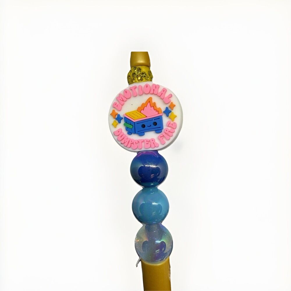 Emotional Dumpster Fire Beaded Pen Yellow Handmade Novelty Planner Pen Gift